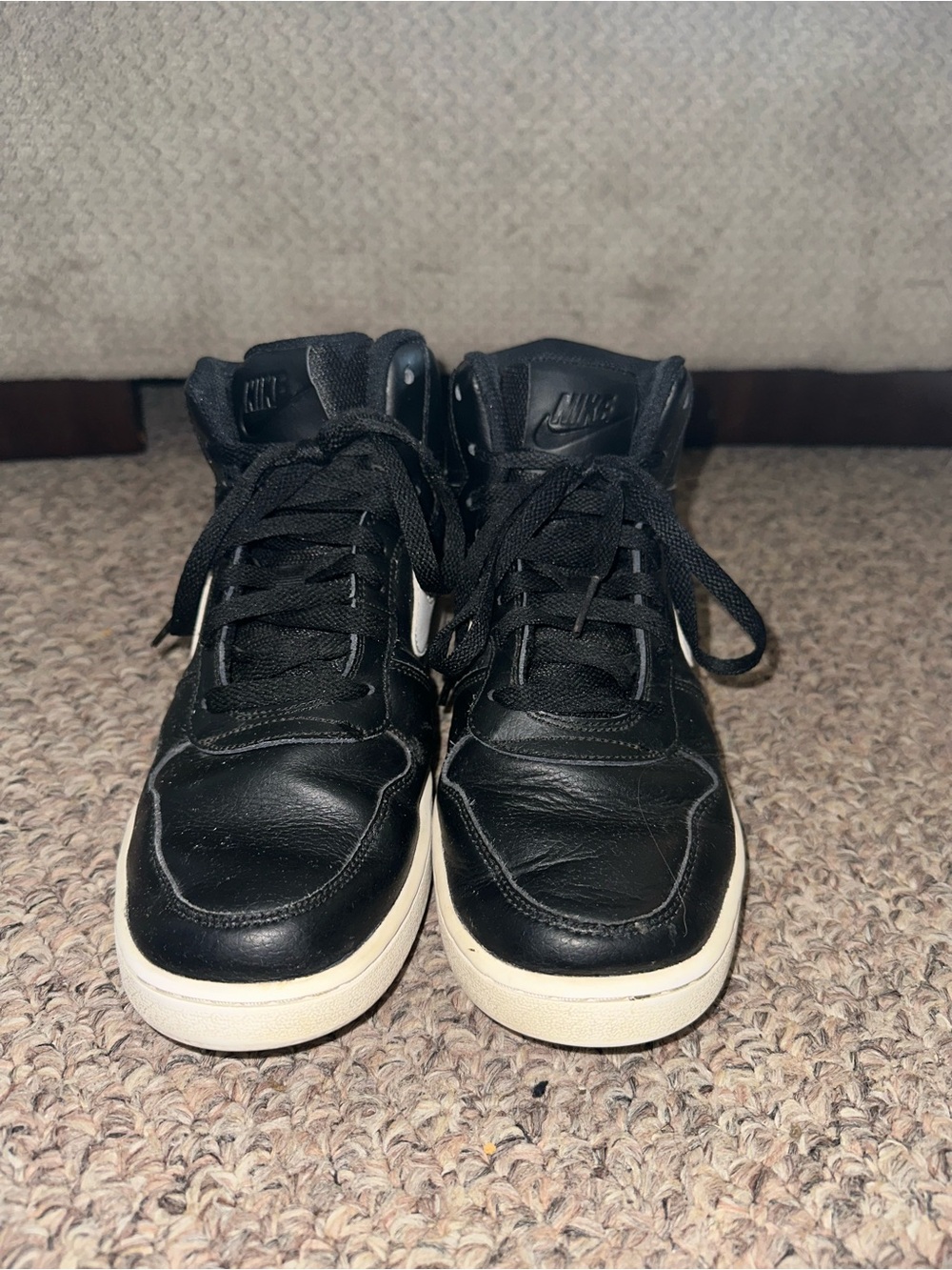 Nike Men's Black Leather High-Top Sneakers with White Sole